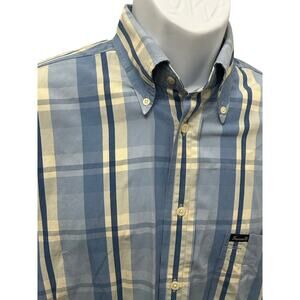 Faconnable Vintage Blue Beige Plaid Cotton Button Down Shirt Men M France 90s
